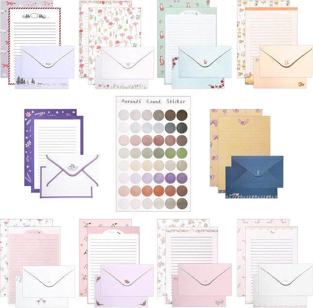 90-Piece Stationery Set – 60 Letter Paper, 30 Envelopes & 48 Colorful Dot Decals
