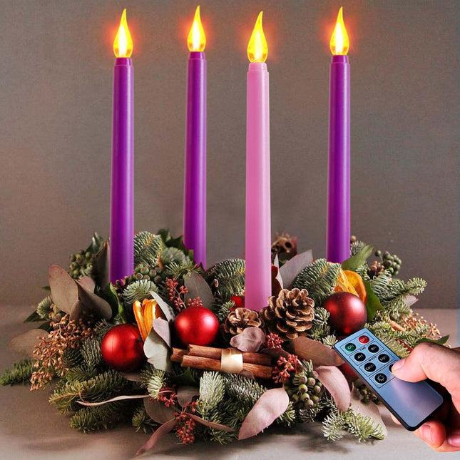 Battery Operated Flickering Candles – 4PCS Advent Wreath Home Decor