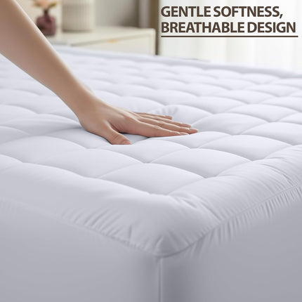 Twin Quilted Fitted Mattress Pad – Deep Pocket, Fluffy Pillow Topper, White