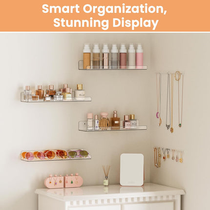 15" Acrylic Floating Shelves – 4-Pack Clear Wall Storage Organizer