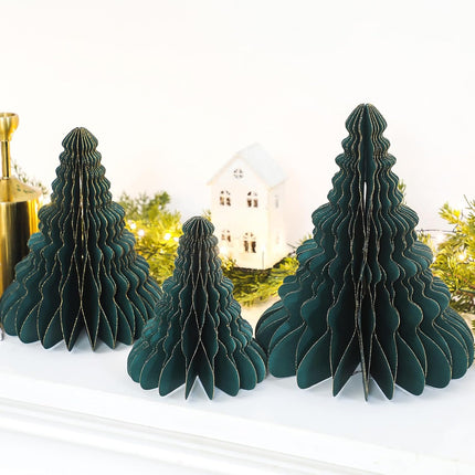 3 Pack Paper Christmas Tree Honeycomb Centerpieces 6, 8, 9.5 Inch Table Décor