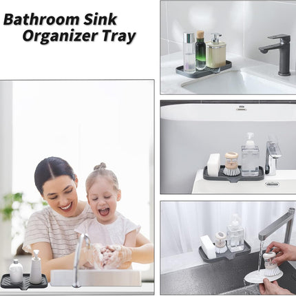 Silicone Soap Dish with Drain Spout – Bathroom & Kitchen Sink Organizer, Grey