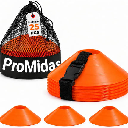 ProMidas Disc Soccer Cones for Training, Flexible Plastic Sports Markers with Mesh Bag