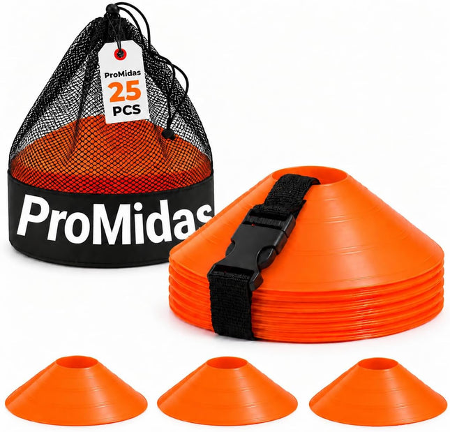 ProMidas Disc Soccer Cones for Training, Flexible Plastic Sports Markers with Mesh Bag