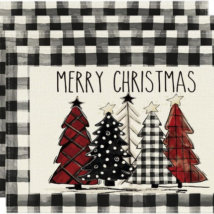Buffalo Plaid Christmas Trees Placemats 12x18 – Set of 4 Winter Table Decor