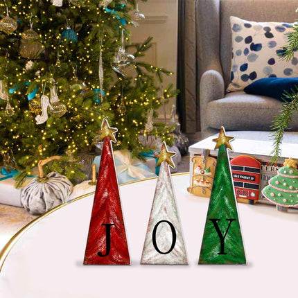 3pcs Wooden Christmas Trees – Farmhouse Decor with Gold Stars for Tabletop Display