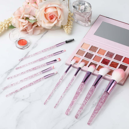 10PCS Glitter Crystal Makeup Brush Set, Bling Synthetic Brushes for Face & Eye Makeup