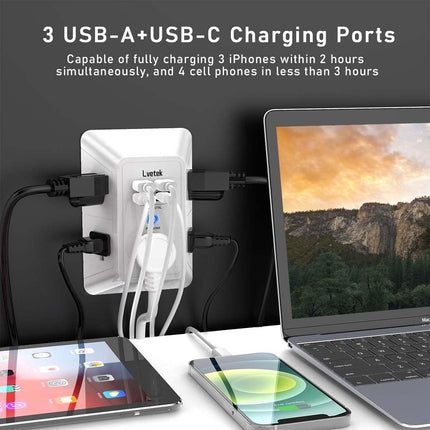 5-Outlet Wall Extender with 4 USB (1 USB-C), 1680J Surge Protector, White