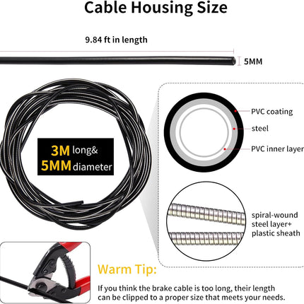 3M 5mm Bike Brake Cable Housing, Lined Bicycle Brake & Gear Wire Replacement, Black
