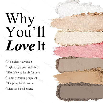 Sun Glow Face Highlighter Palette, Baked Powder, Pearl Shimmer, Champagne Glow Makeup