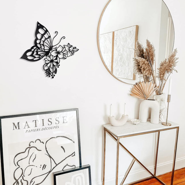 Butterfly Wall Art – Boho Metal Flower Decor for Bedroom & Living Room, Black