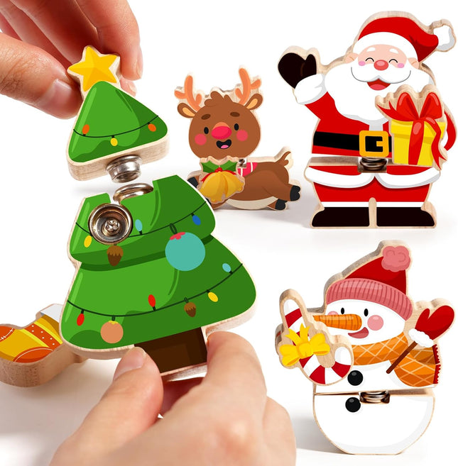 Christmas Snap Together Building Blocks – Santa, Reindeer, Snowman, & Tree Toys