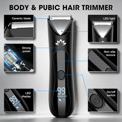 Mens Body Groomer Ball Trimmer Electric Razor LED Light Wet Dry Shaver