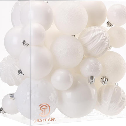 36PCS White Shatterproof Christmas Ball Ornaments – Multi-Size Xmas Baubles