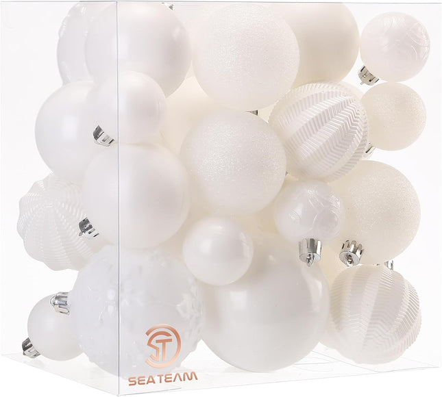 36PCS White Shatterproof Christmas Ball Ornaments – Multi-Size Xmas Baubles