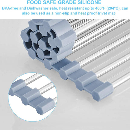 Roll Up Dish Drying Rack Over Sink, Stainless Steel Foldable Sink Mat
