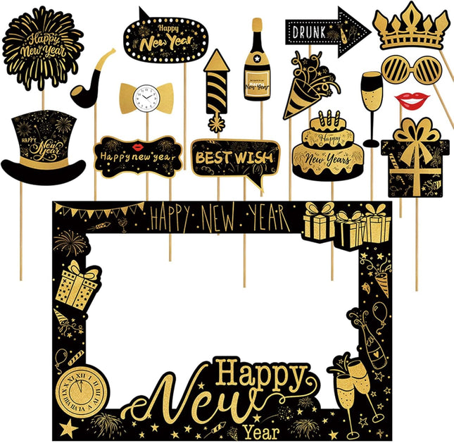 New Years Eve 2026 Photo Booth Props – Party Frame & Decorations Set