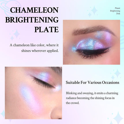Chameleon Face Highlighter Palette, Multichrome Glitter Shimmer, Holographic Glow, Creamy Eyeshadow