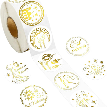 500PCS Gold Foil Eid Stickers Ramadan Kareem Al-Fitr 2" Gift Tags