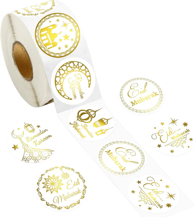 500PCS Gold Foil Eid Stickers Ramadan Kareem Al-Fitr 2" Gift Tags