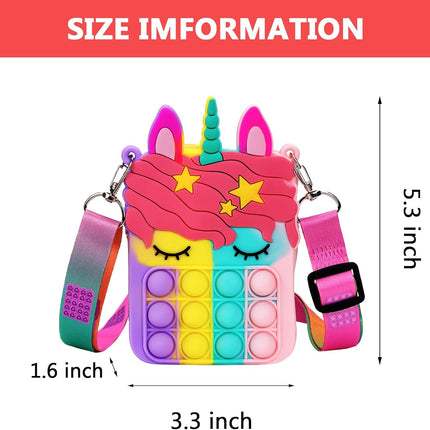 Small Unicorn Pop Purse – Fidget Toy Shoulder Bag for Girls, Boys & Women (Silicone)