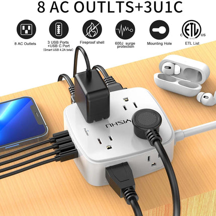 6 Ft Surge Protector Power Strip with 8 Outlets & 4 USB Ports, Flat Plug