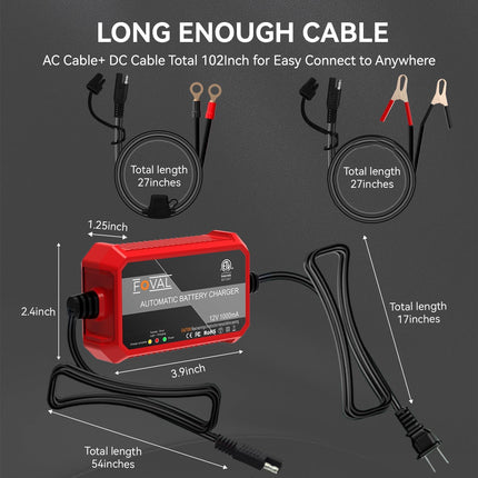 Automatic 12V Trickle Battery Charger – 1000mA Smart Battery Maintainer