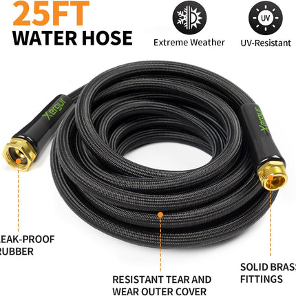 Portable Garden Hose 25 Feet with Durable Brass Fittings Outdoor Water Pipe