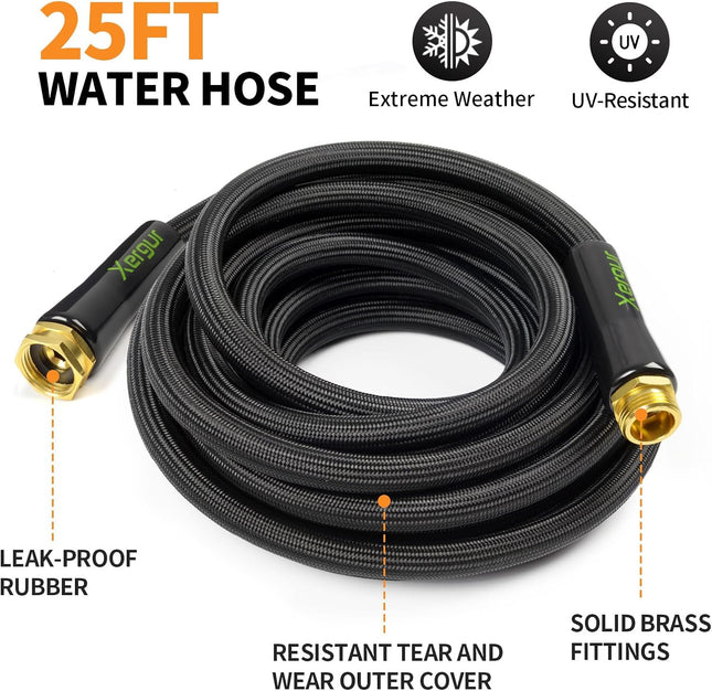 Portable Garden Hose 25 Feet with Durable Brass Fittings Outdoor Water Pipe