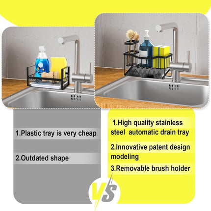 Maifan Kitchen Sink Caddy – Sponge & Brush Holder with Stainless Steel Tray