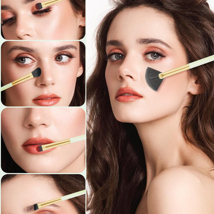 8Pcs Eye Makeup Brush Set, Synthetic Eyeshadow Eyebrow Lip Brushes with Puffs & Case