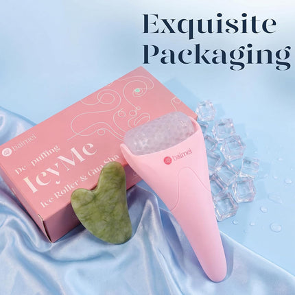 IcyMe Pink Ice Roller for Face with Gua Sha Set Skin Care Reduces Puffiness PK