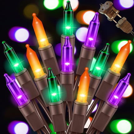 20FT 100-Count Halloween String Lights, Orange Purple Green Incandescent Bulbs