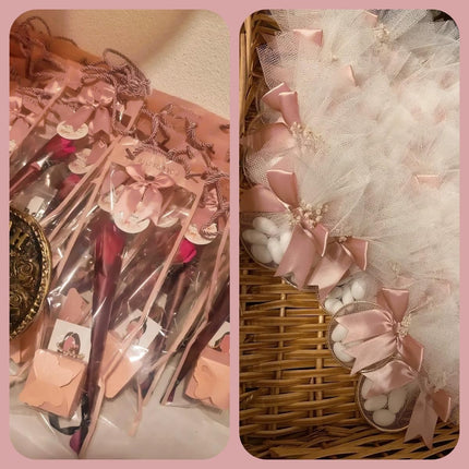 60PCS Rose Gold Satin Ribbon Bows 3.3 Inch Premium Gift Wrap Decorations