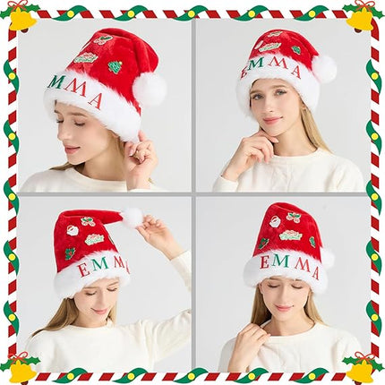 DIY Santa Hat Christmas Velvet Hat for Adults – Thick Fur with Letters & Stickers