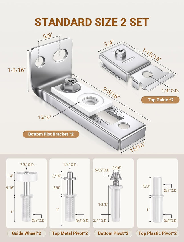 Door Hardware Repair Kit – 2 Sets Bi-Fold Closet Doors with Brackets & Wheels