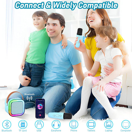 Mini Karaoke Machine for Kids & Adults, Portable Bluetooth, 2 Wireless Mics