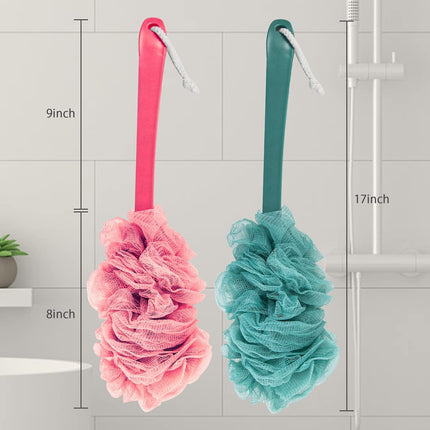 2-Pack Long Handle Shower Back Scrubber, Loofah Sponge Exfoliating Body Brush