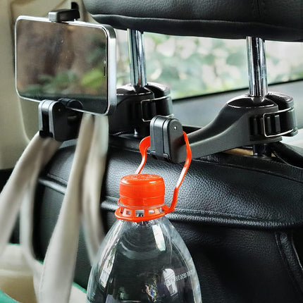 2 Pack Car Headrest Hooks – 2 in 1 with Phone Holder, Purse, Toy & Bottle Organizer