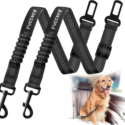 2-Pack Dog Seat Belts – Adjustable, Reflective Car Safety Belt with Bungee Buffer