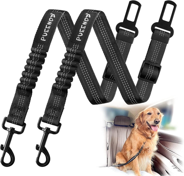 2-Pack Dog Seat Belts – Adjustable, Reflective Car Safety Belt with Bungee Buffer