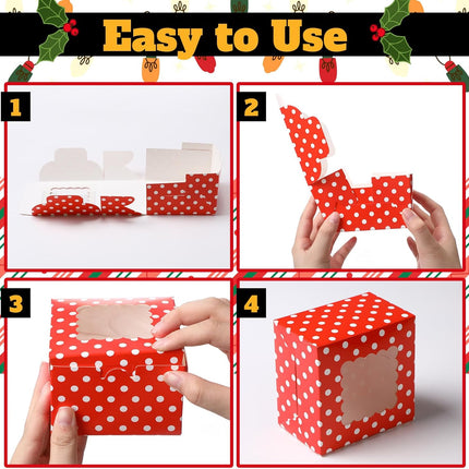 24PCS Holiday Cookie Boxes – Small Red & White Boxes with Window for Gifts & Desserts