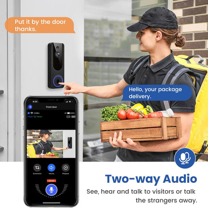 1080p WiFi Video Doorbell – Battery, AI Motion, Two-Way Talk, Night Vision