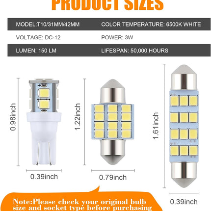 24-Piece LED Car Interior Bulb Kit – 194, T10, DE3175, 578, 31mm & 42mm Lights