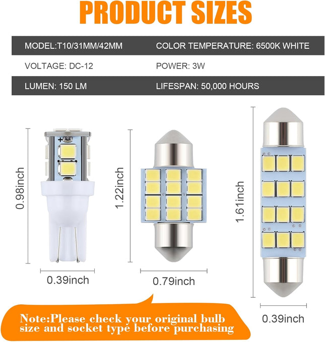 24-Piece LED Car Interior Bulb Kit – 194, T10, DE3175, 578, 31mm & 42mm Lights