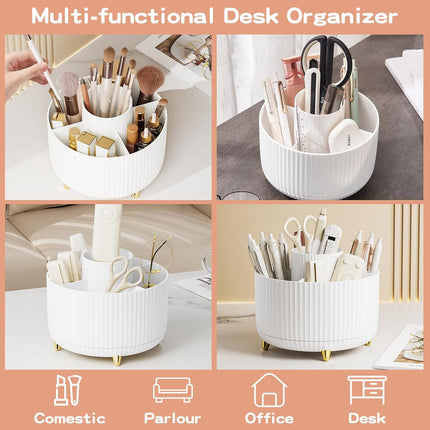 360° Rotating Makeup Brush Holder – Vanity & Countertop Organizer, White