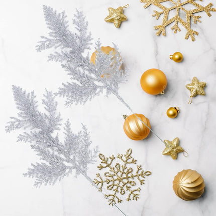 20Pcs Glitter Pine Tree Picks – 10.4" Artificial Pine Branches & Twigs for Holiday Décor