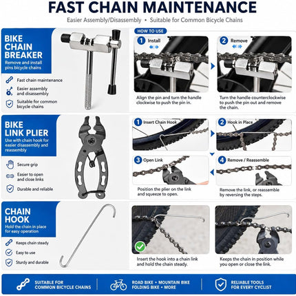 10-Piece Professional Bike Tool Kit, Cassette Wrench, Crank Puller & Chain Breaker
