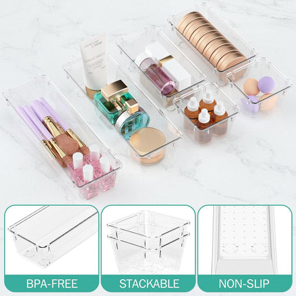 6-Pack Clear Acrylic Drawer Organizers – Storage for Makeup, Jewelry & Office