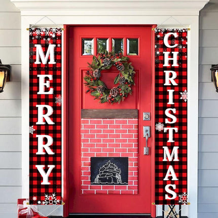 Christmas Outdoor Yard Sign Set – Buffalo Plaid Merry Christmas Door Banner